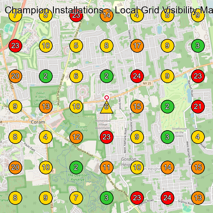 Champion Installations Swimming Pool Contractor GeoGrid ranking map for Middle Island NY